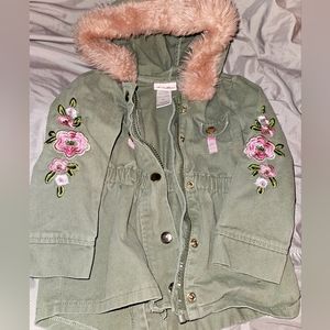 Little Lass Green Jean Jacket with Faux Fur